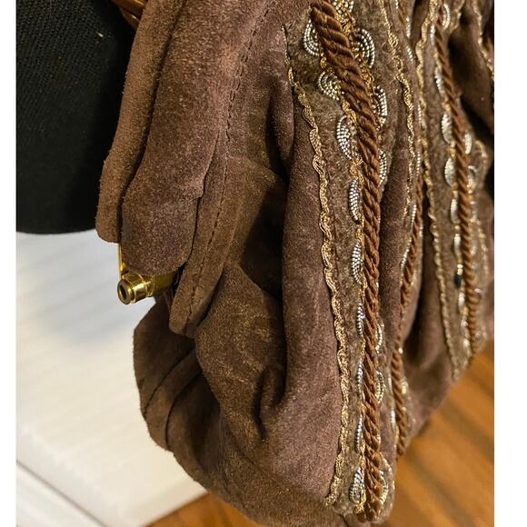 BRIZZOLARI Brown SUEDE Leather‎ CROSSBODY Tassel Purse Made in Italy - Picture 4 of 10